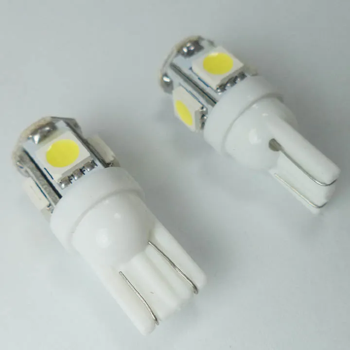 02262 - LED BULB WEDGE 12V WHITE 5LED 5050 REPLACES 194 AND 168 BASE T10 (2 pcs/pkg)