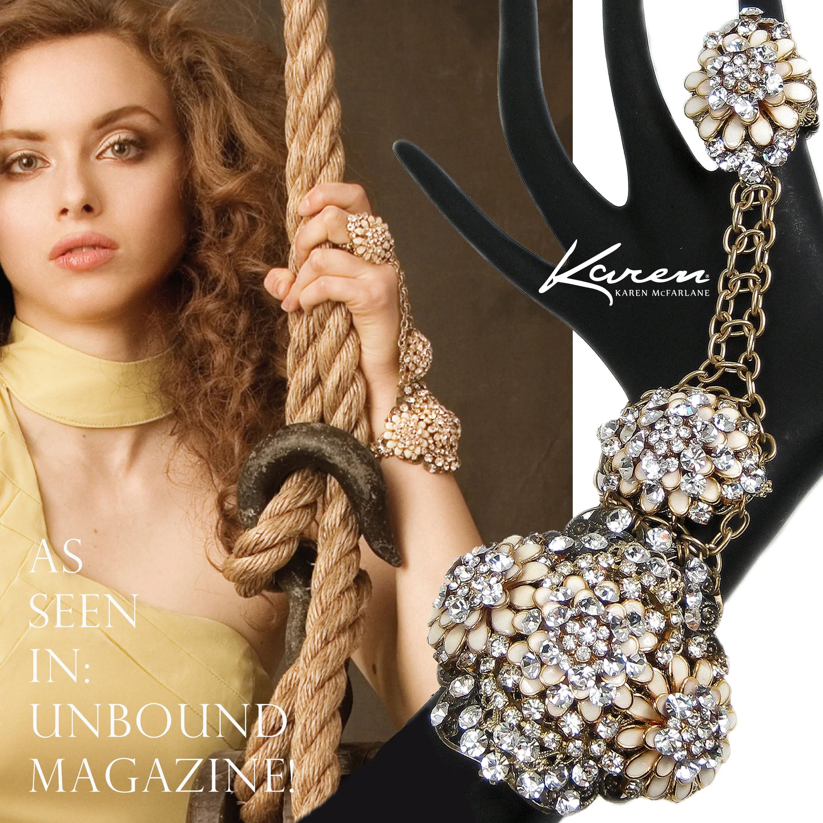 #1029b/r Gold, Ivory & Crystal Rhinestone Floral Handpiece