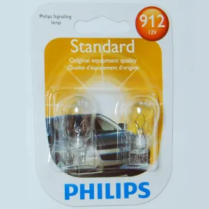 2 pk - Philips 912 - 13W 12v T5 W2.1X9.5D Wedge Base Automotive Lamp