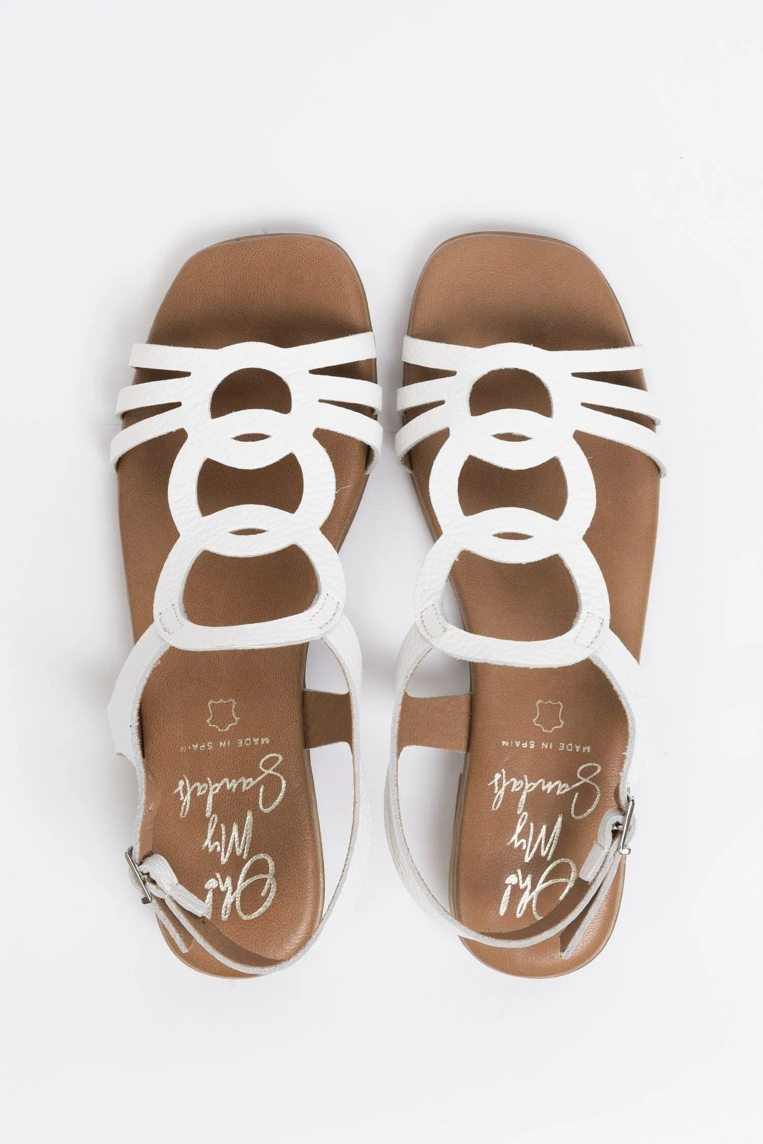 5163 Spanish leather laser cut flat sandals with cushion inside in White