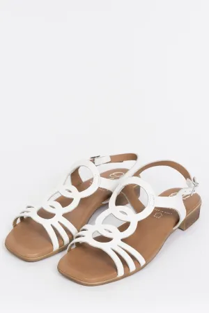 5163 Spanish leather laser cut flat sandals with cushion inside in White