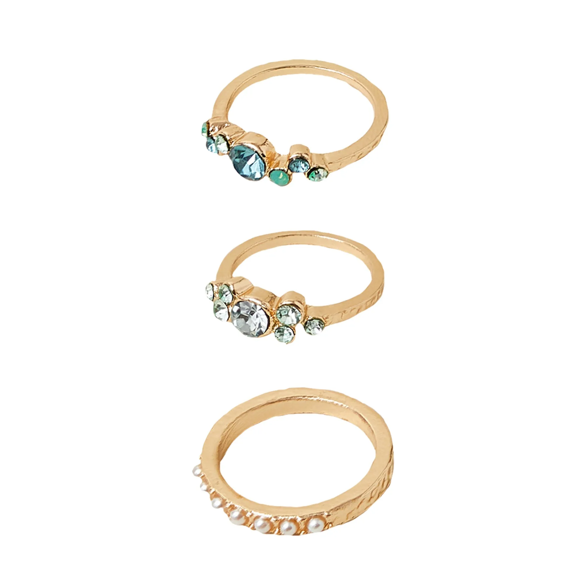 Accessorize London Women's  Gem And Pearl Rings Cream Set Of 3-Medium