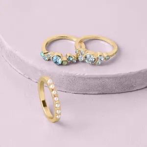 Accessorize London Women's  Gem And Pearl Rings Cream Set Of 3-Medium