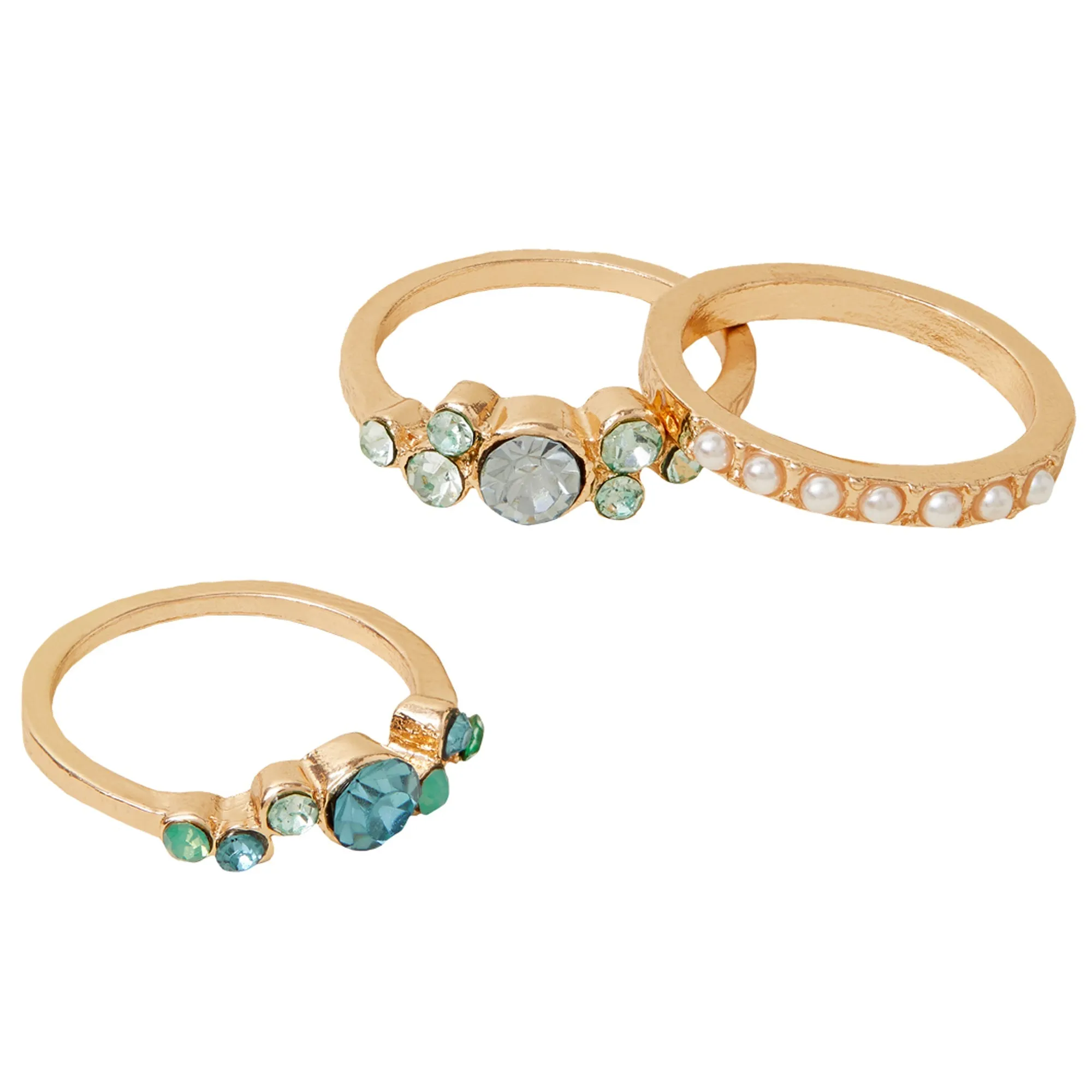Accessorize London Women's  Gem And Pearl Rings Cream Set Of 3-Medium