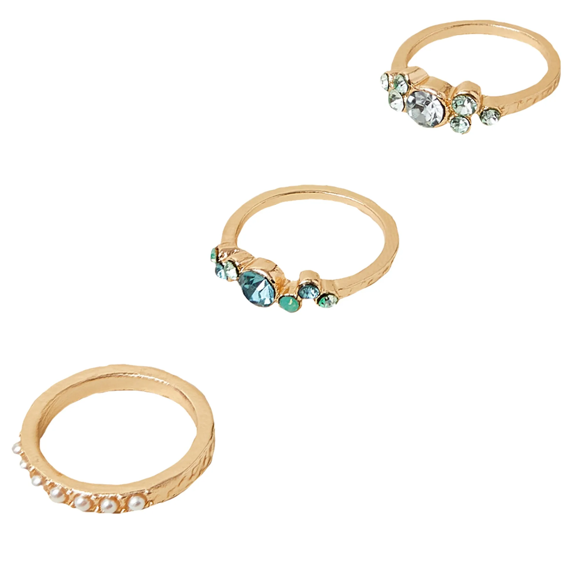 Accessorize London Women's  Gem And Pearl Rings Cream Set Of 3-Medium