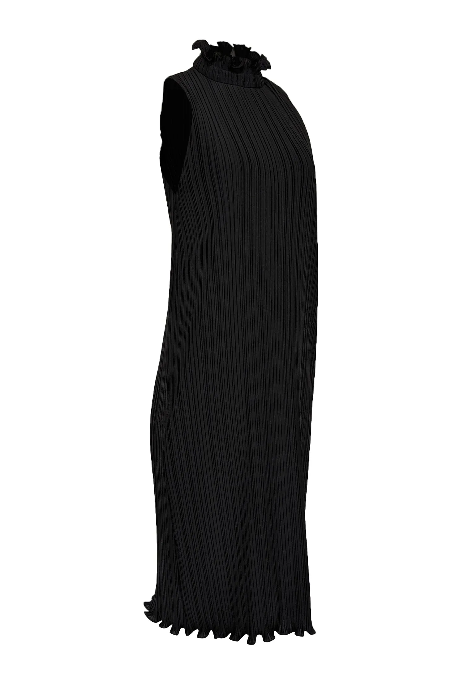 Alice & Olivia - Black Pleated Ruffled Mock Neckline Dress Sz 4