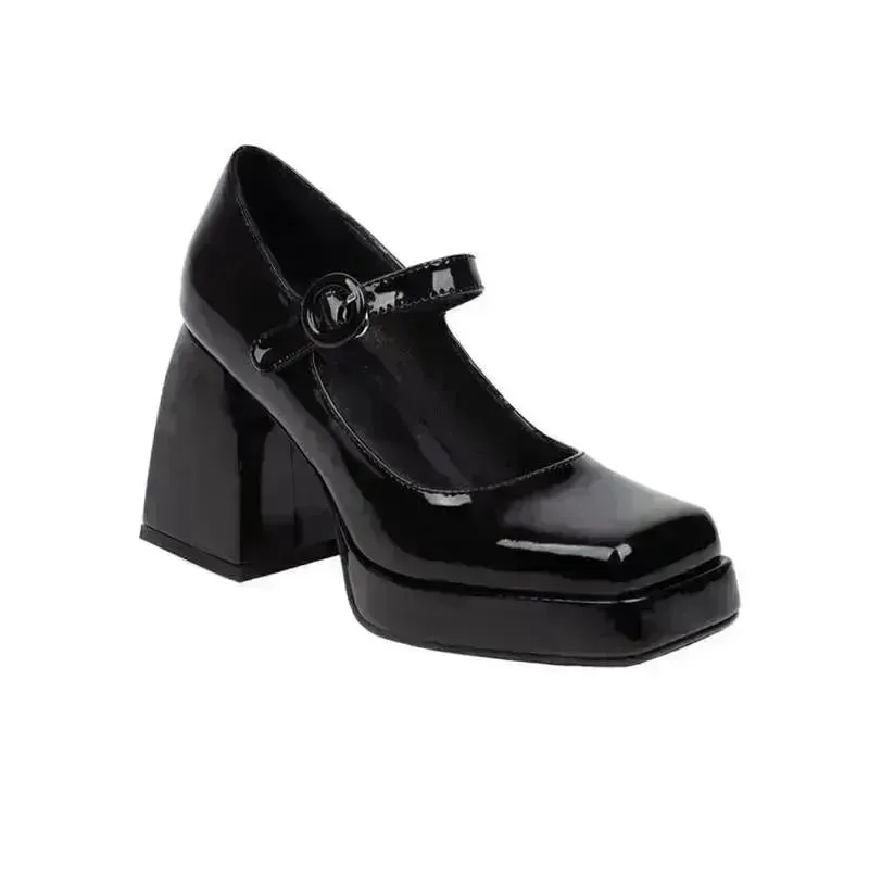 All-match Lolita Retro Patent Leather Thick High Heels Women for Women