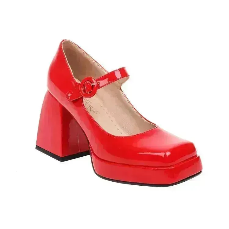 All-match Lolita Retro Patent Leather Thick High Heels Women for Women