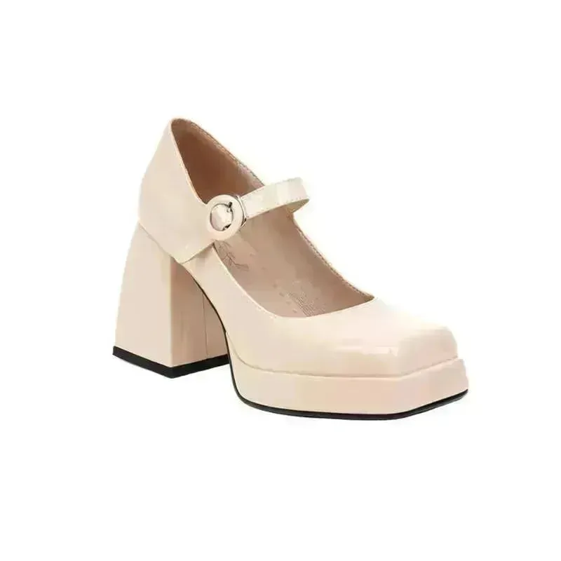 All-match Lolita Retro Patent Leather Thick High Heels Women for Women
