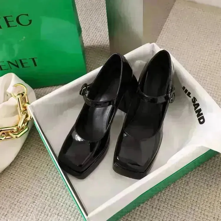 All-match Lolita Retro Patent Leather Thick High Heels Women for Women