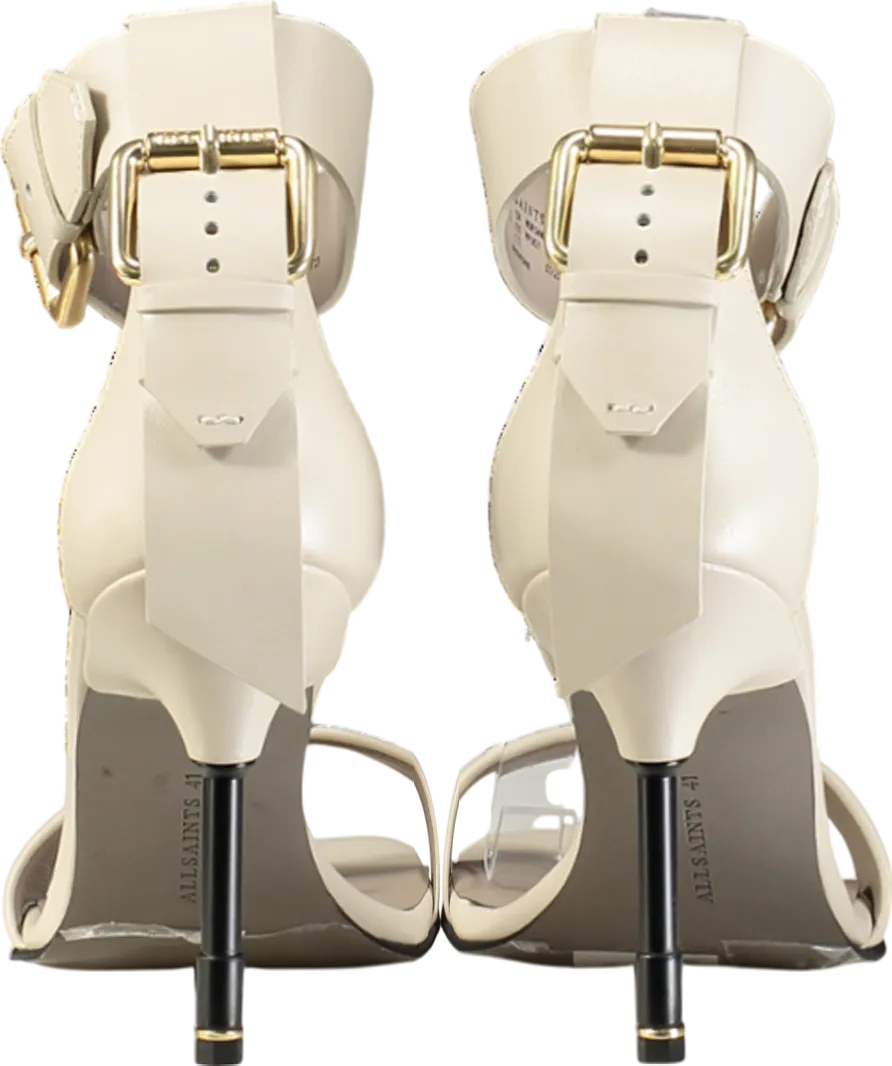 All Saints White Noir Leather High Metal Heel Sandals UK 8 EU 41 👠