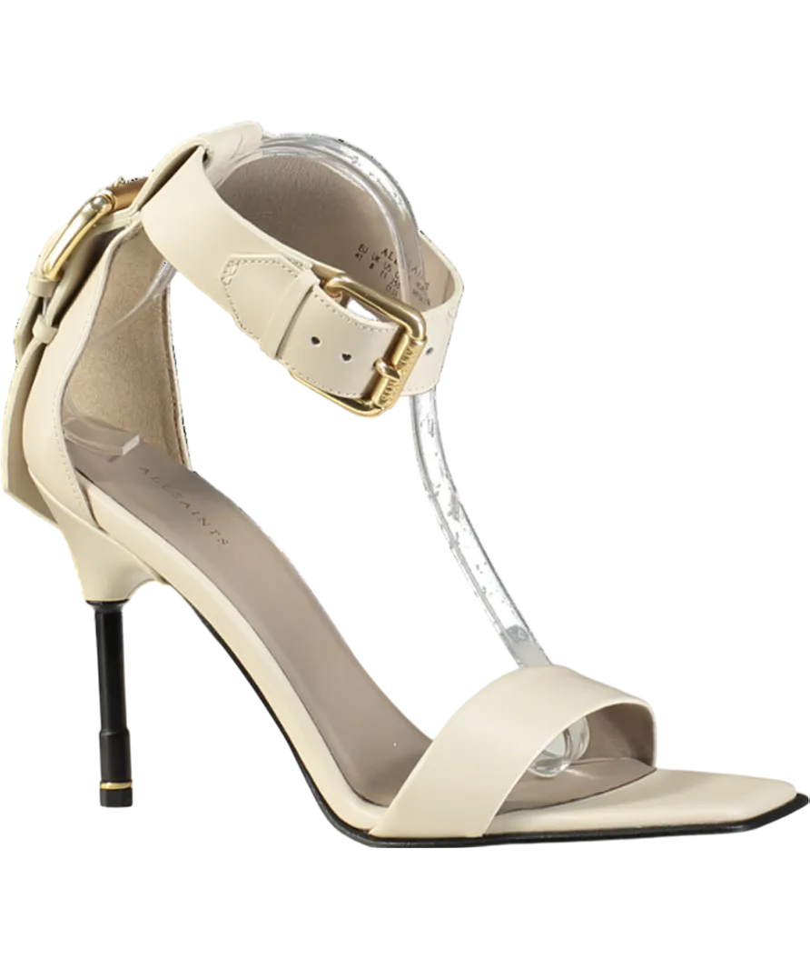 All Saints White Noir Leather High Metal Heel Sandals UK 8 EU 41 👠