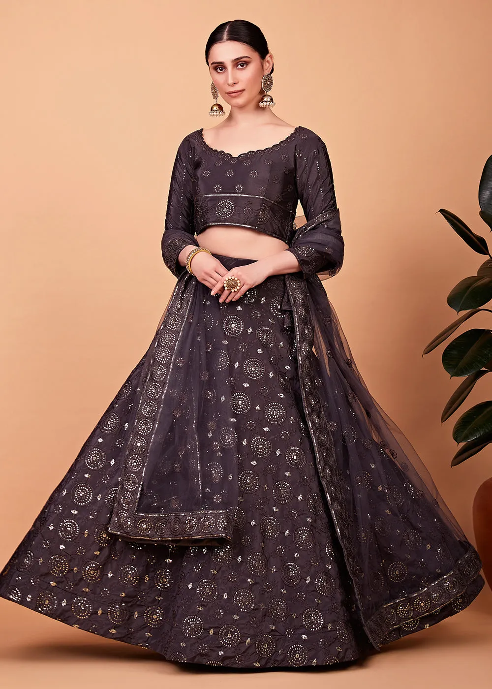 Awesome Grey Multi Thread & Sequins Party Wear Lehenga