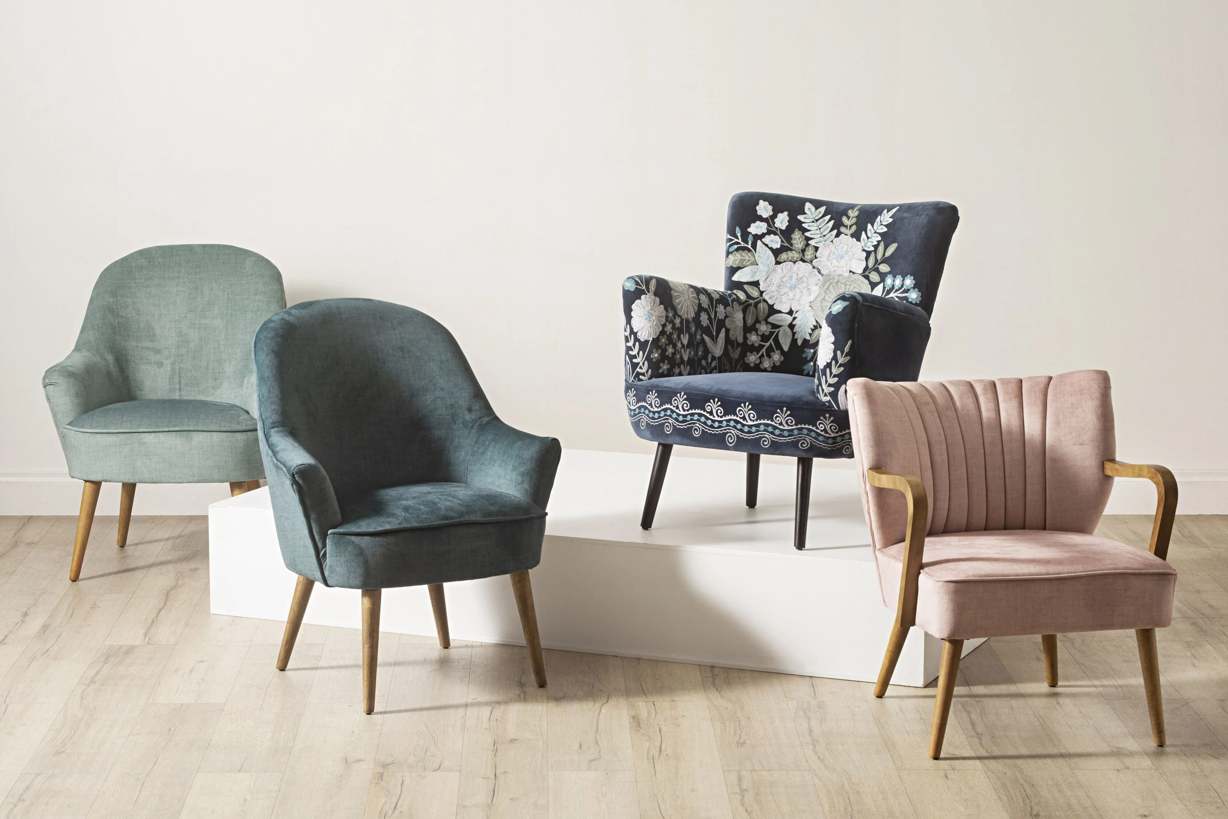 Blooms Embroidered Armchair Indigo Blue