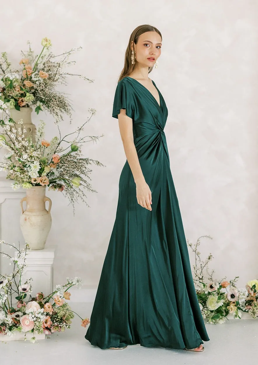 Camilla Bridesmaid Dress In Emerald Satin