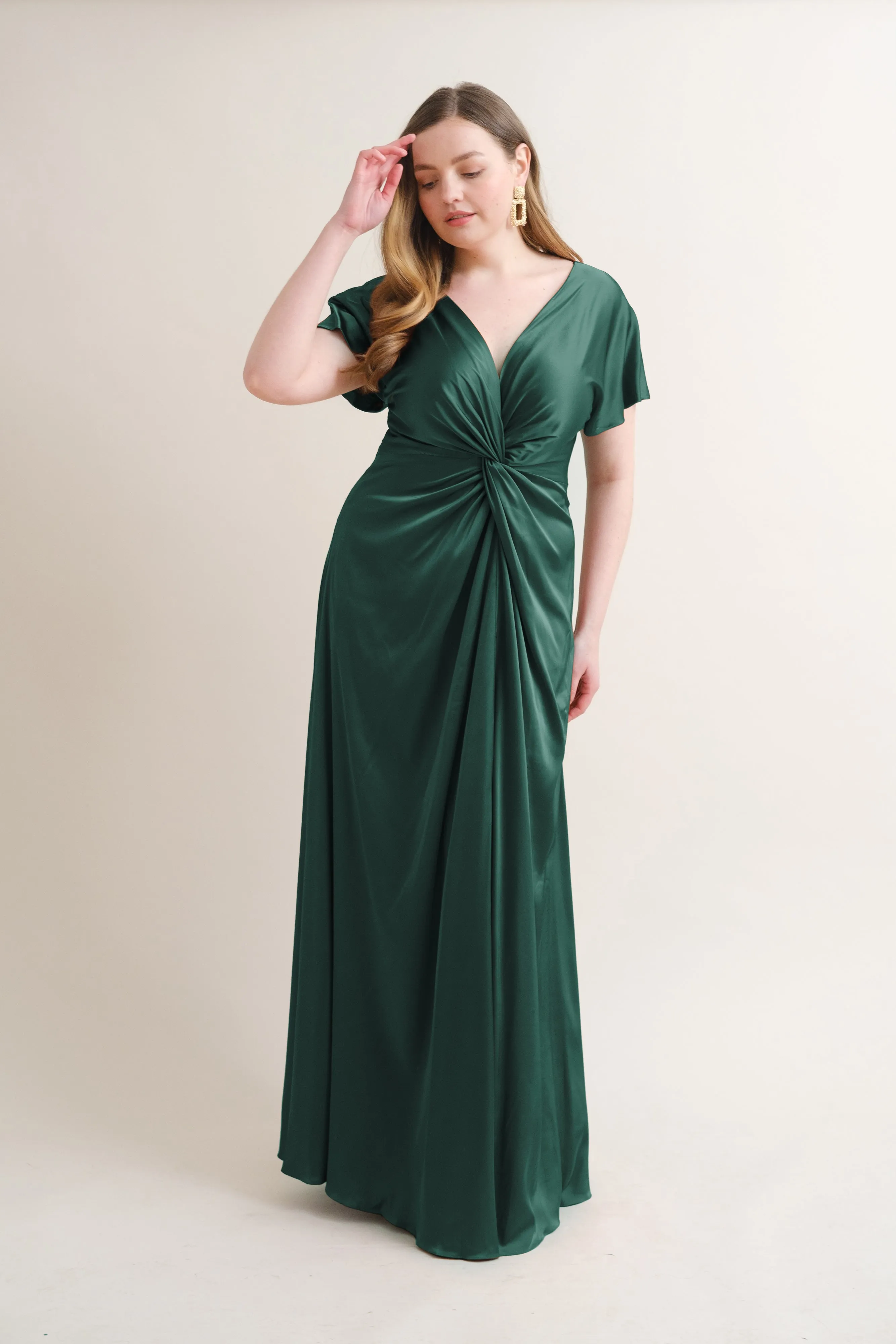 Camilla Bridesmaid Dress In Emerald Satin