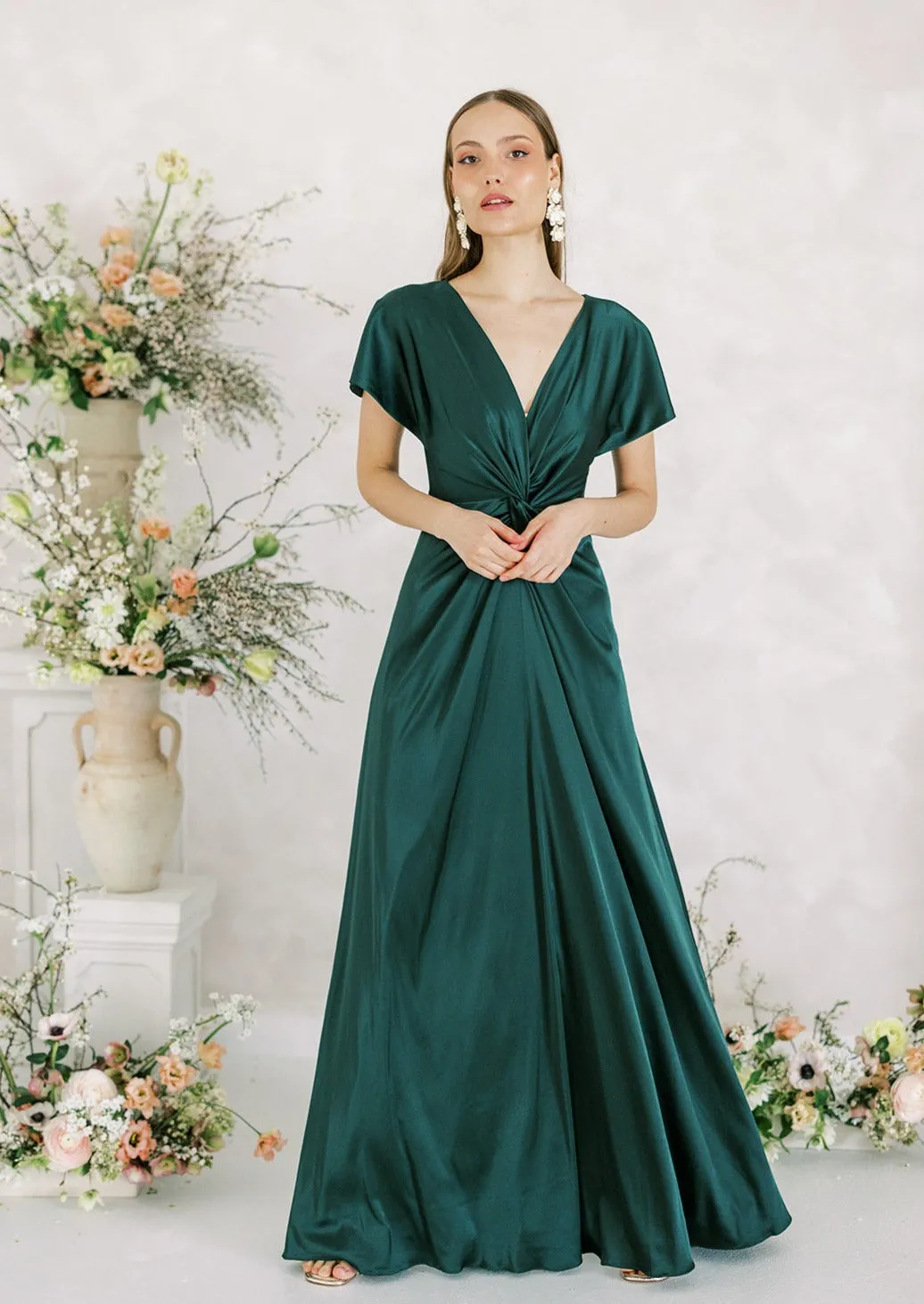 Camilla Bridesmaid Dress In Emerald Satin