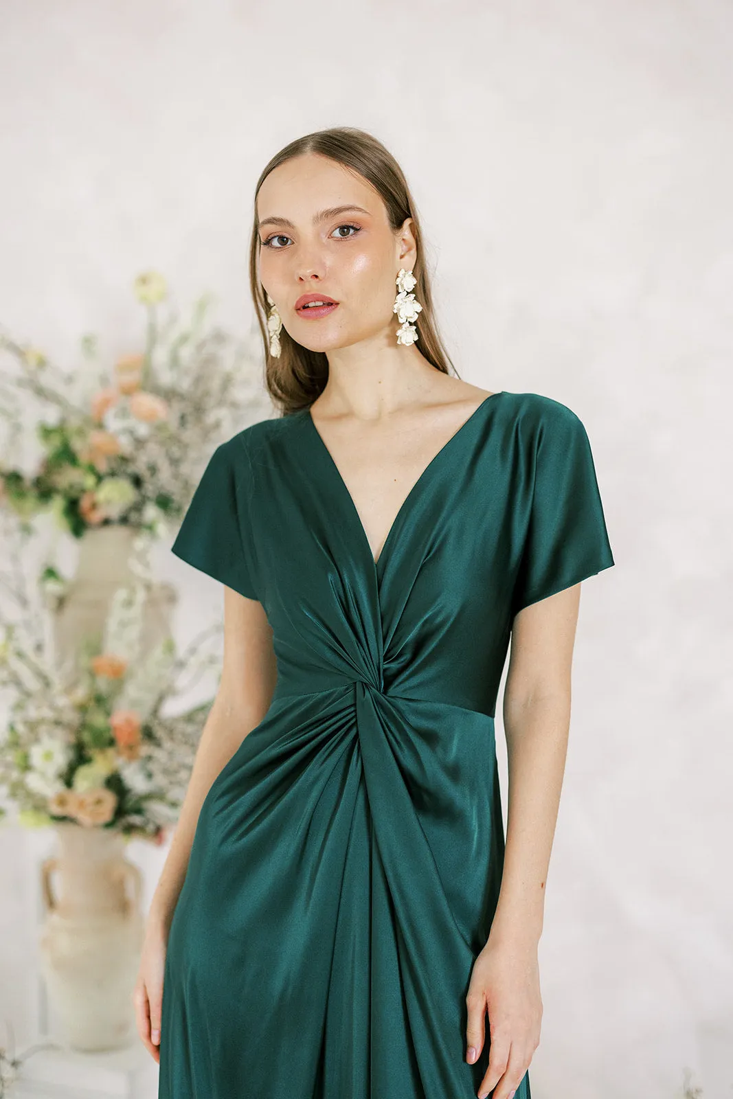Camilla Bridesmaid Dress In Emerald Satin