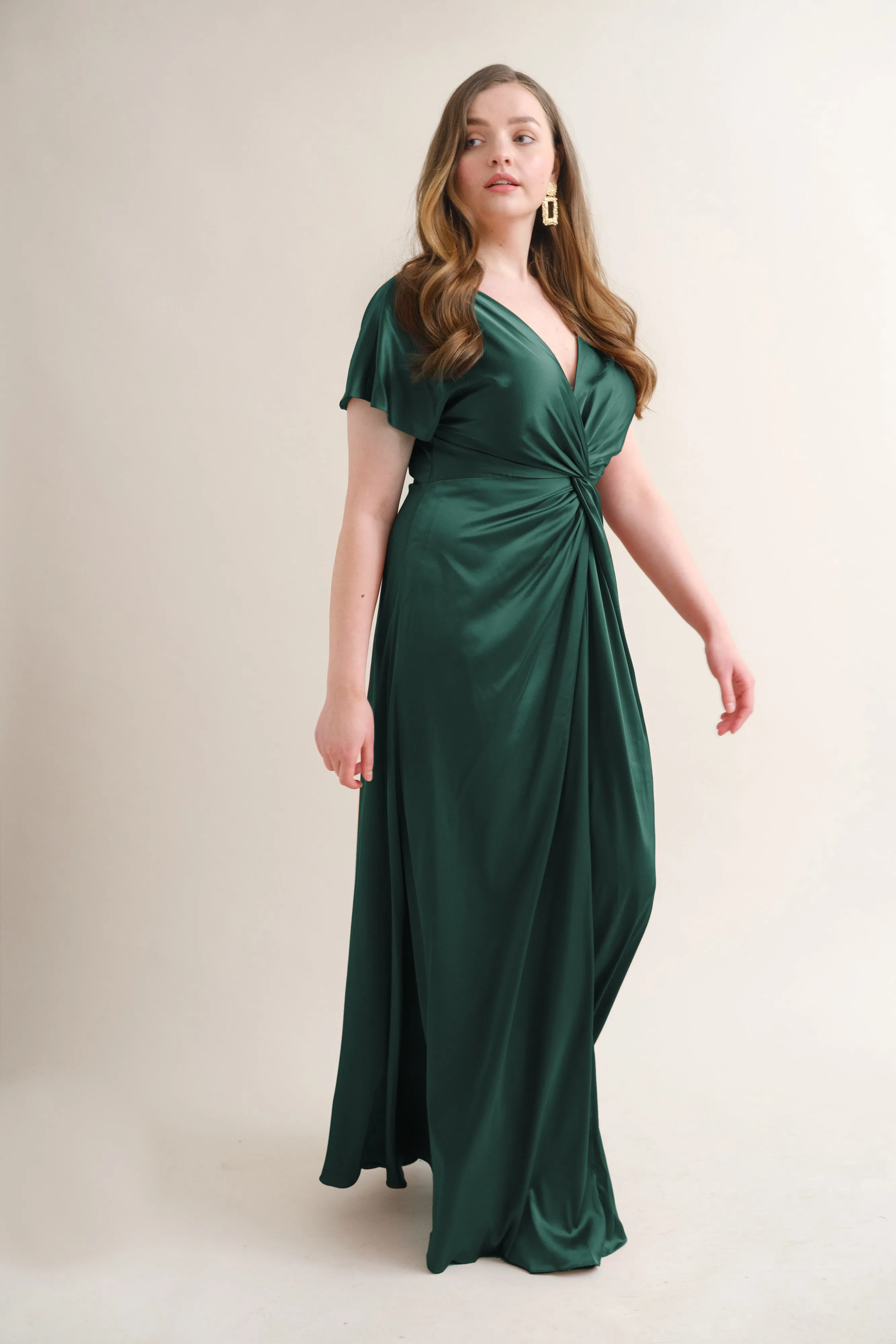 Camilla Bridesmaid Dress In Emerald Satin