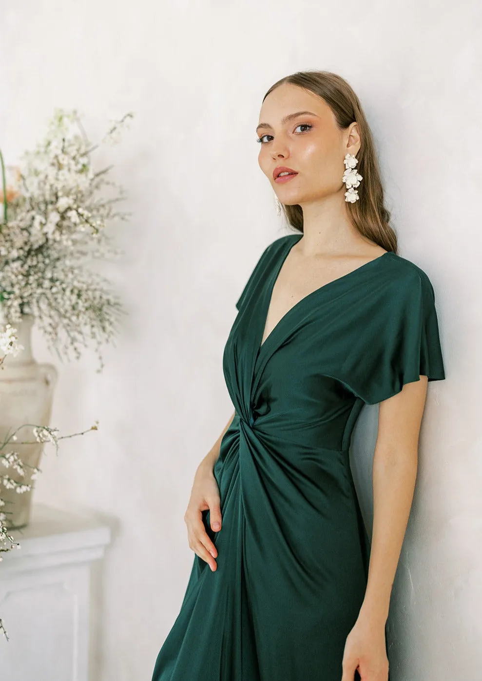 Camilla Bridesmaid Dress In Emerald Satin