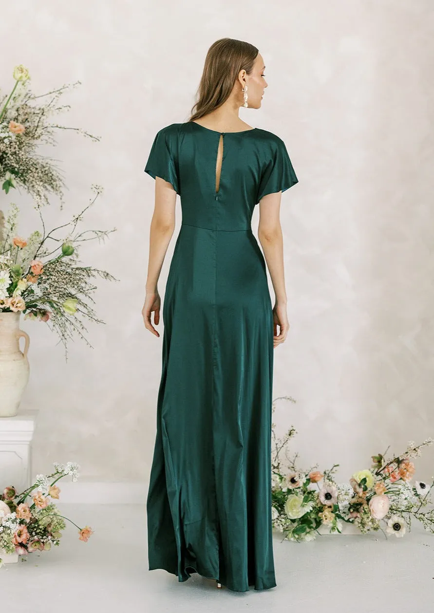 Camilla Bridesmaid Dress In Emerald Satin
