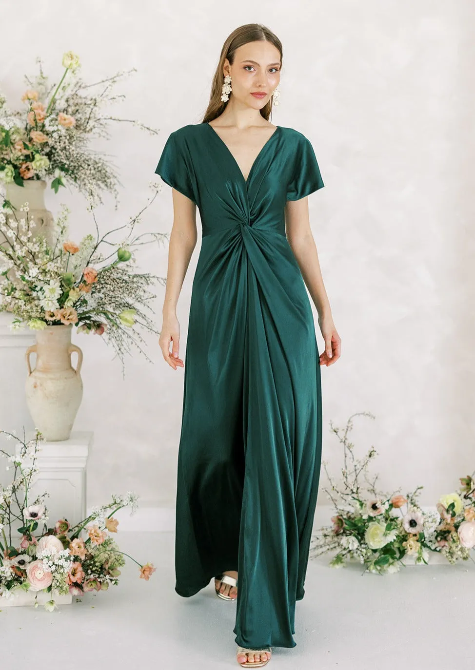 Camilla Bridesmaid Dress In Emerald Satin