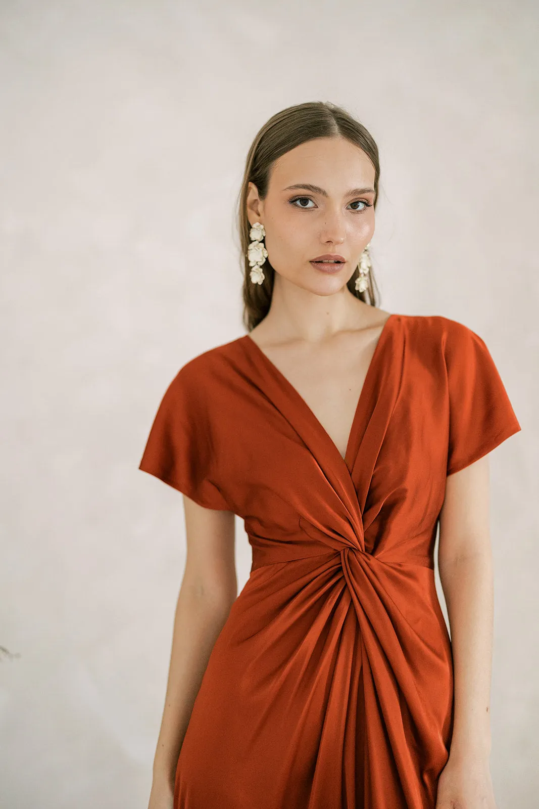 Camilla Bridesmaid Dress In Terracotta Satin