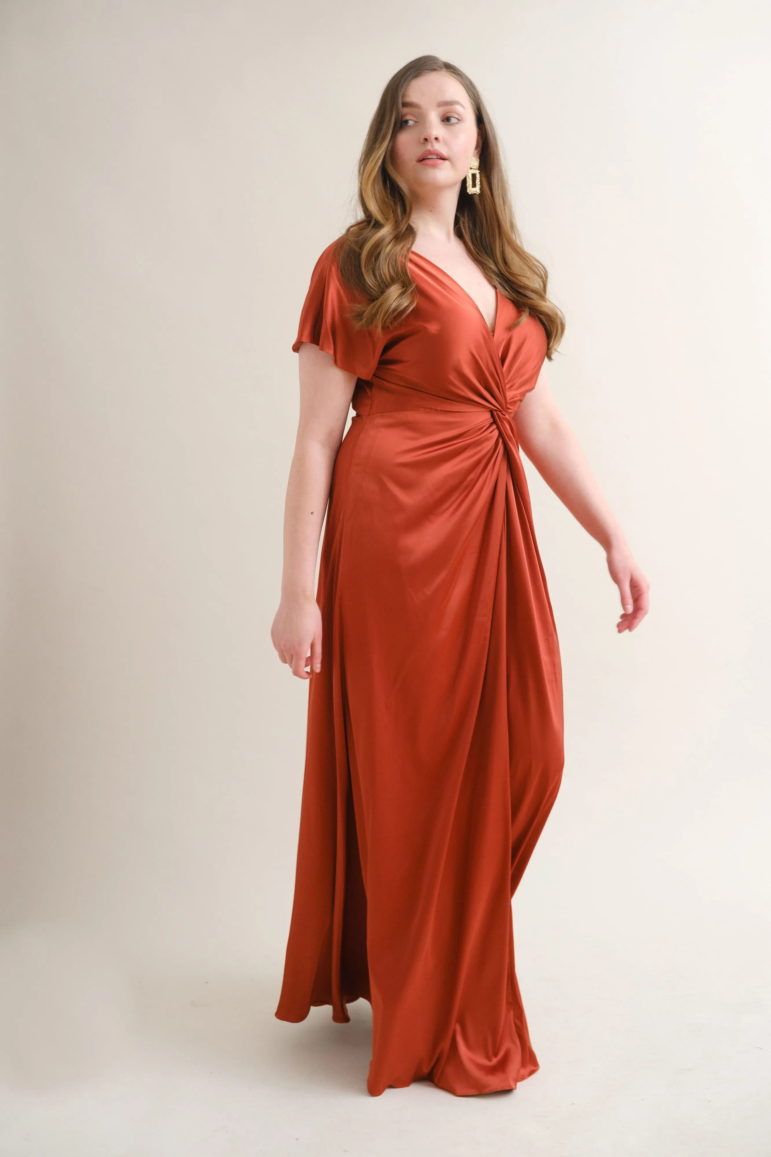 Camilla Bridesmaid Dress In Terracotta Satin