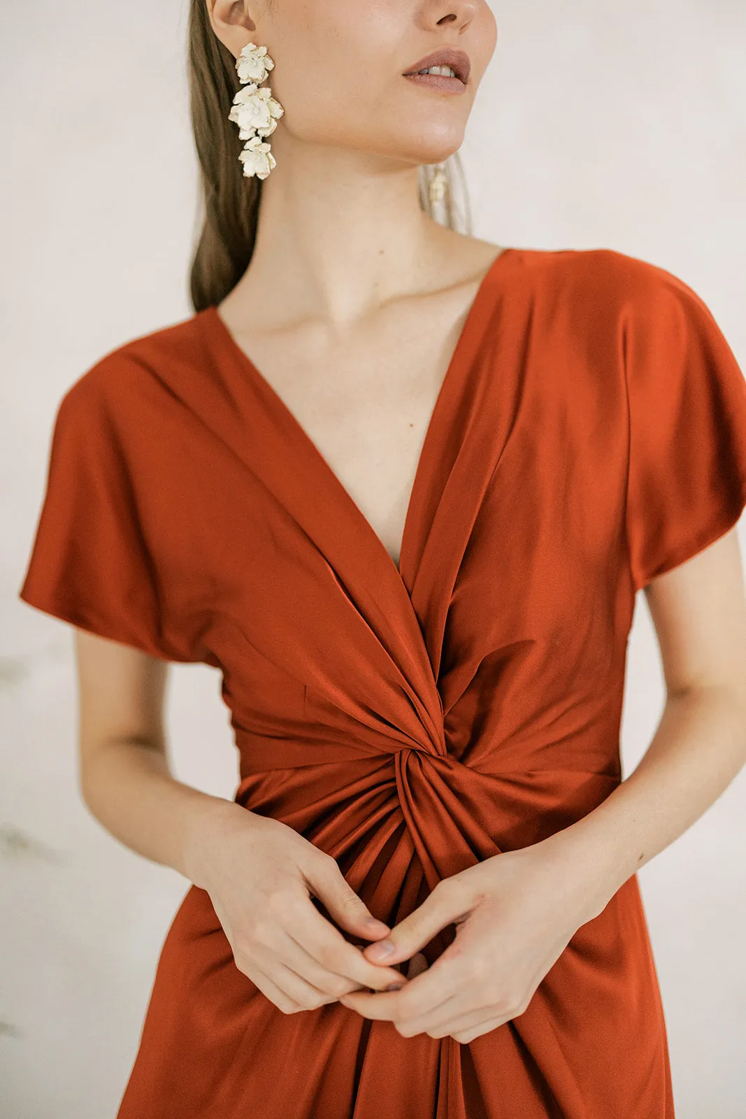 Camilla Bridesmaid Dress In Terracotta Satin