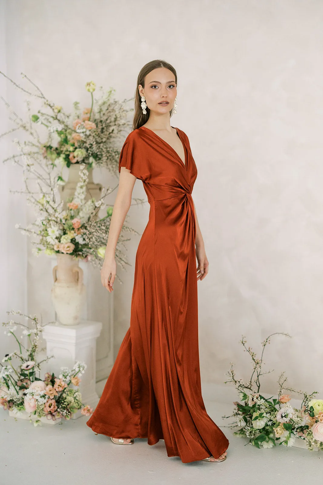 Camilla Bridesmaid Dress In Terracotta Satin