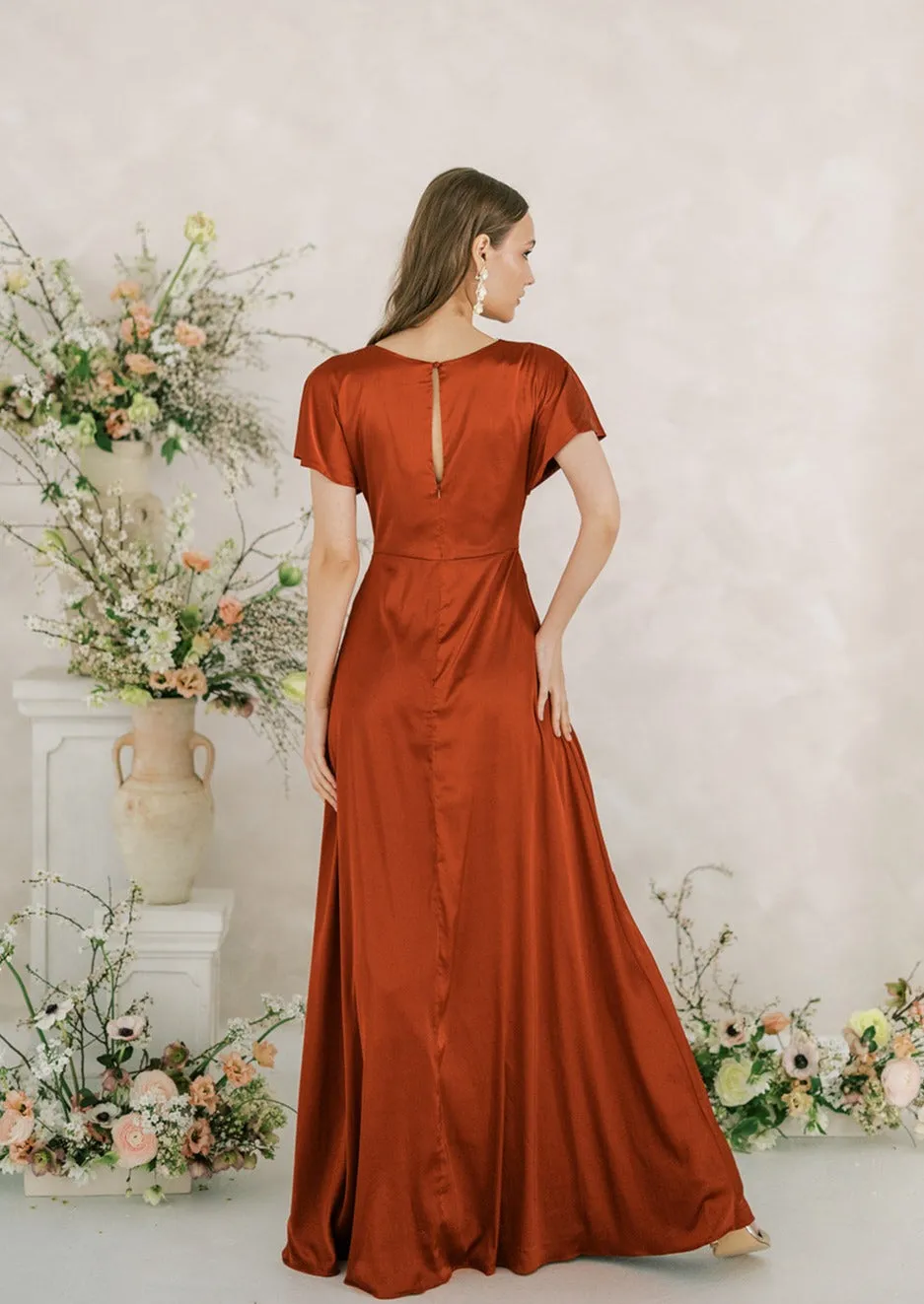 Camilla Bridesmaid Dress In Terracotta Satin