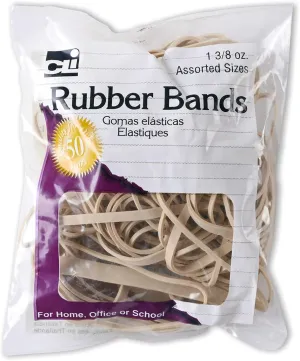 Charles Leonard Rubber Bands, 3/8 Ounce Bags, Amber, Assorted Sizes (56381)