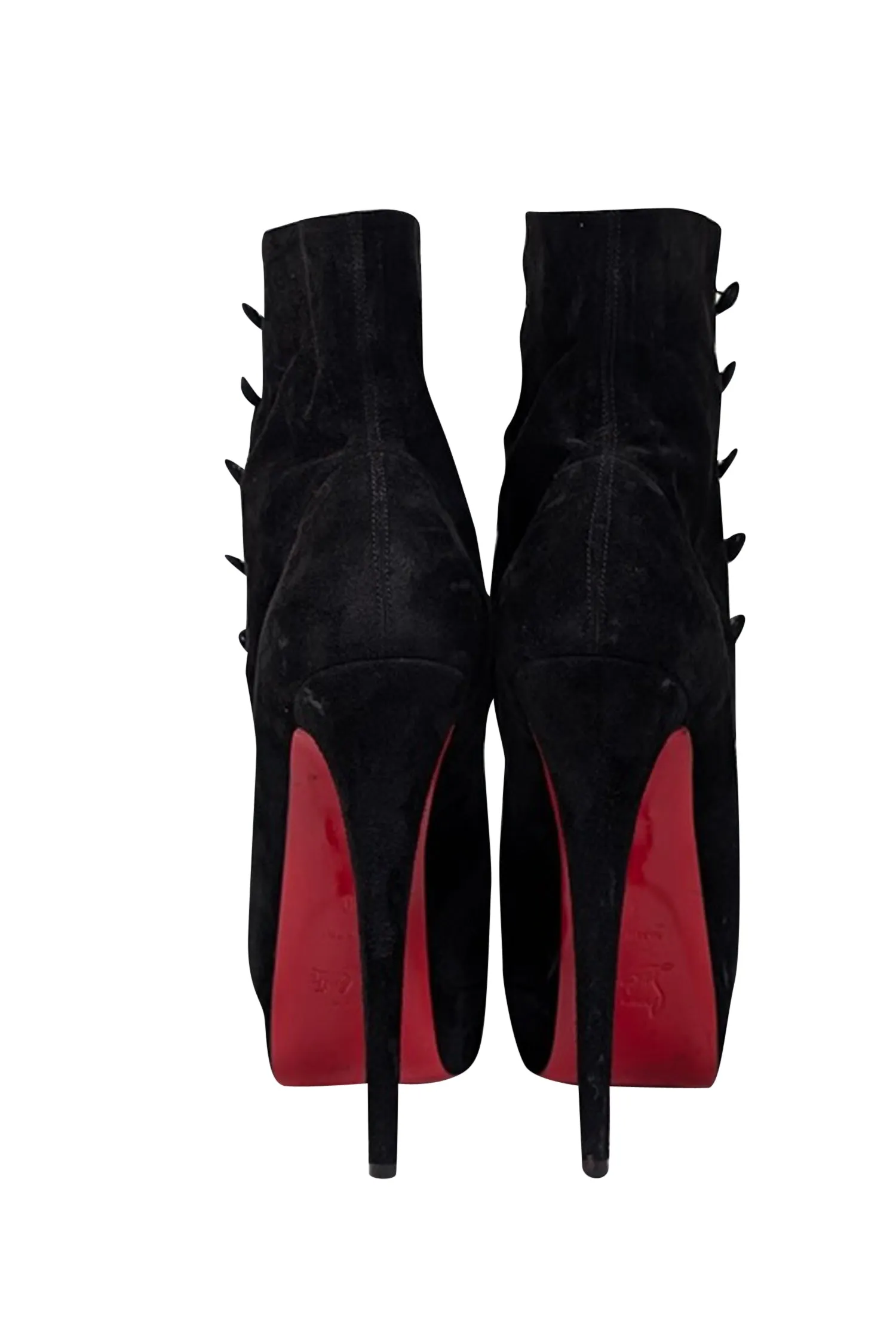 Christian Louboutin - Black Suede Platform Peep Toe Boots Sz 10