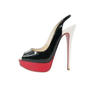 Christian Louboutin Patent Peep Toe Sling Back Black/white