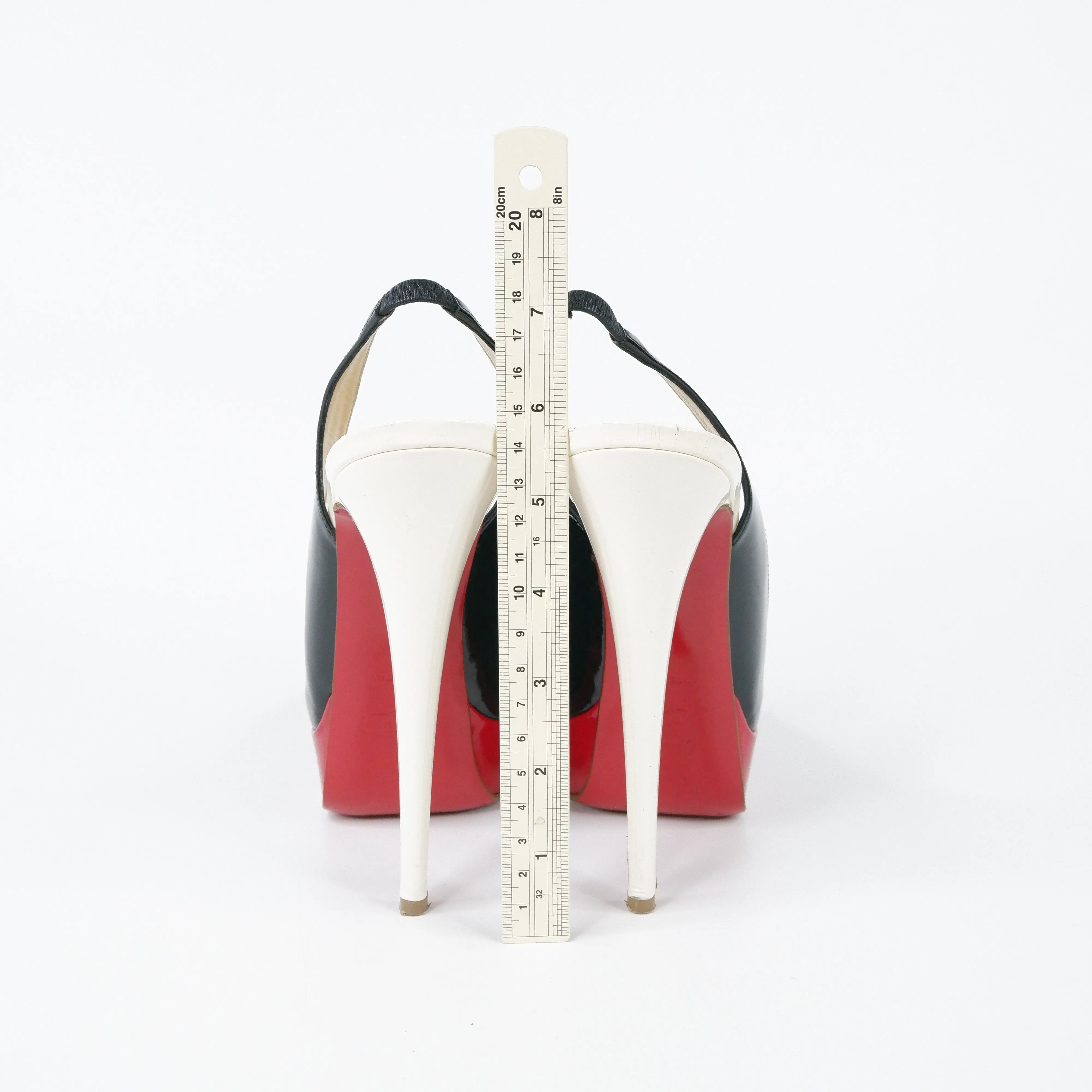 Christian Louboutin Patent Peep Toe Sling Back Black/white