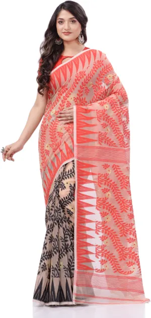 Desh Bidesh Woven Handloom Cotton Silk Saree (Red)