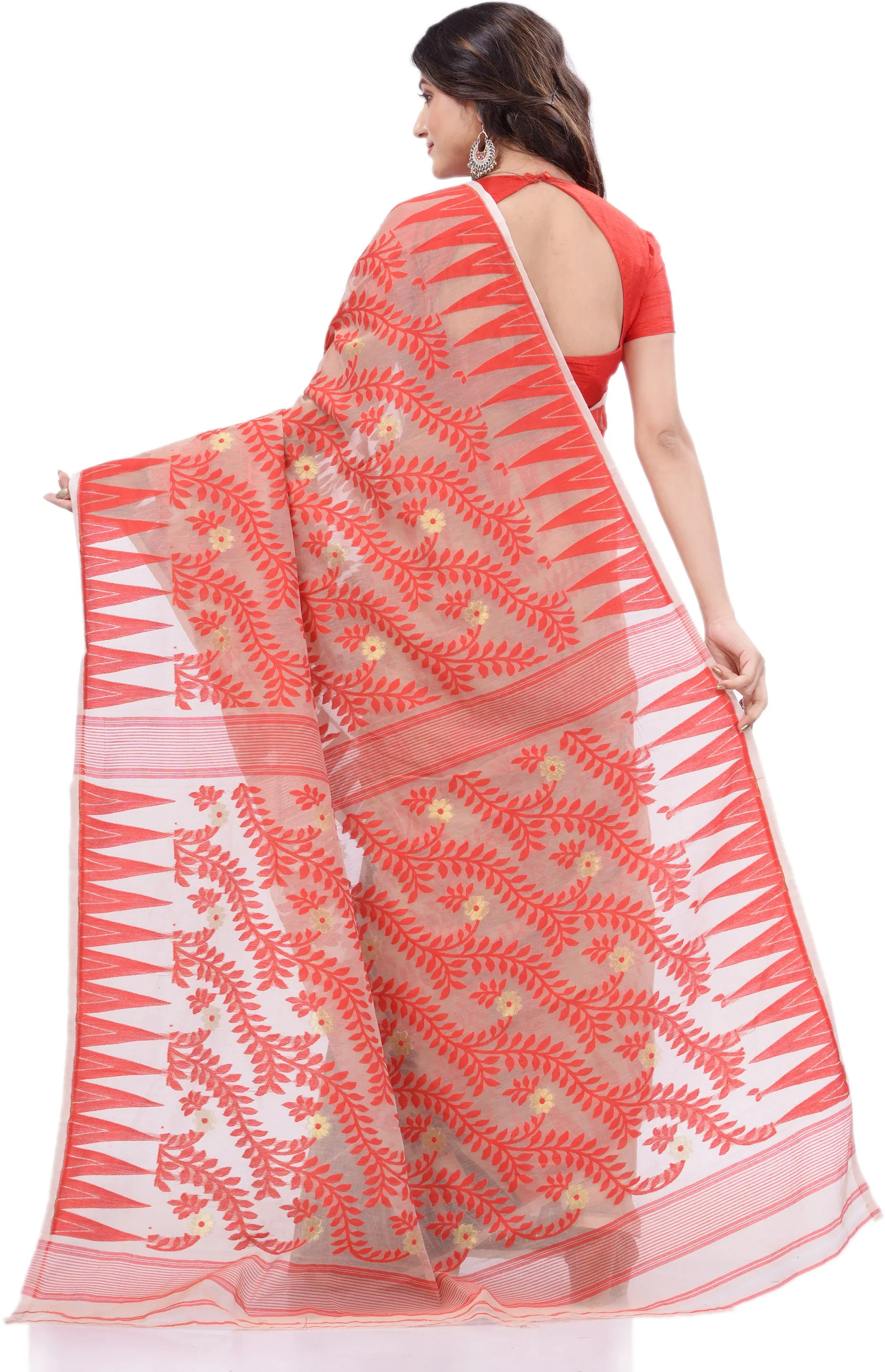 Desh Bidesh Woven Handloom Cotton Silk Saree (Red)