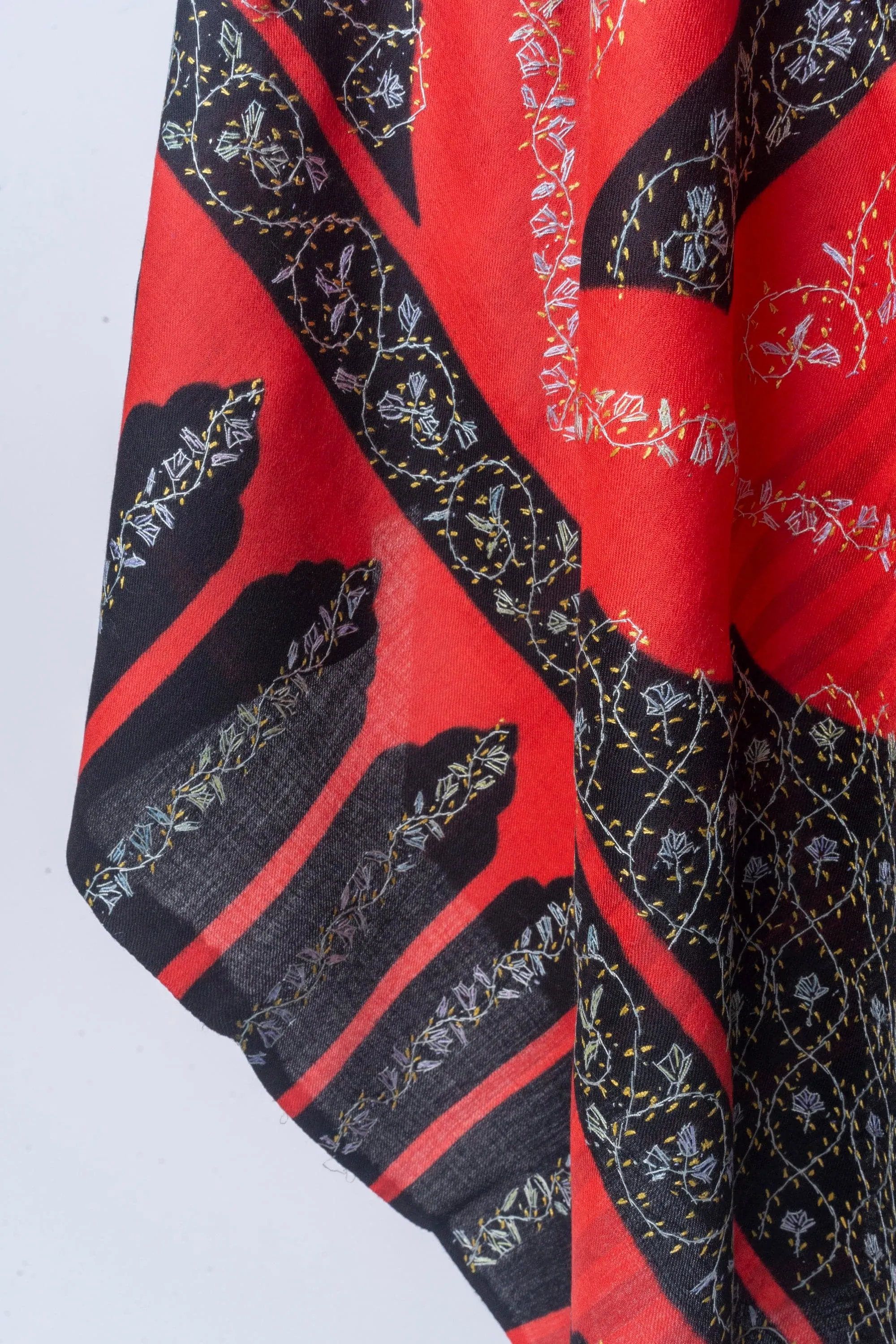 Ember Stripes Merino Wool Hand Embroidered Sozni Shawl