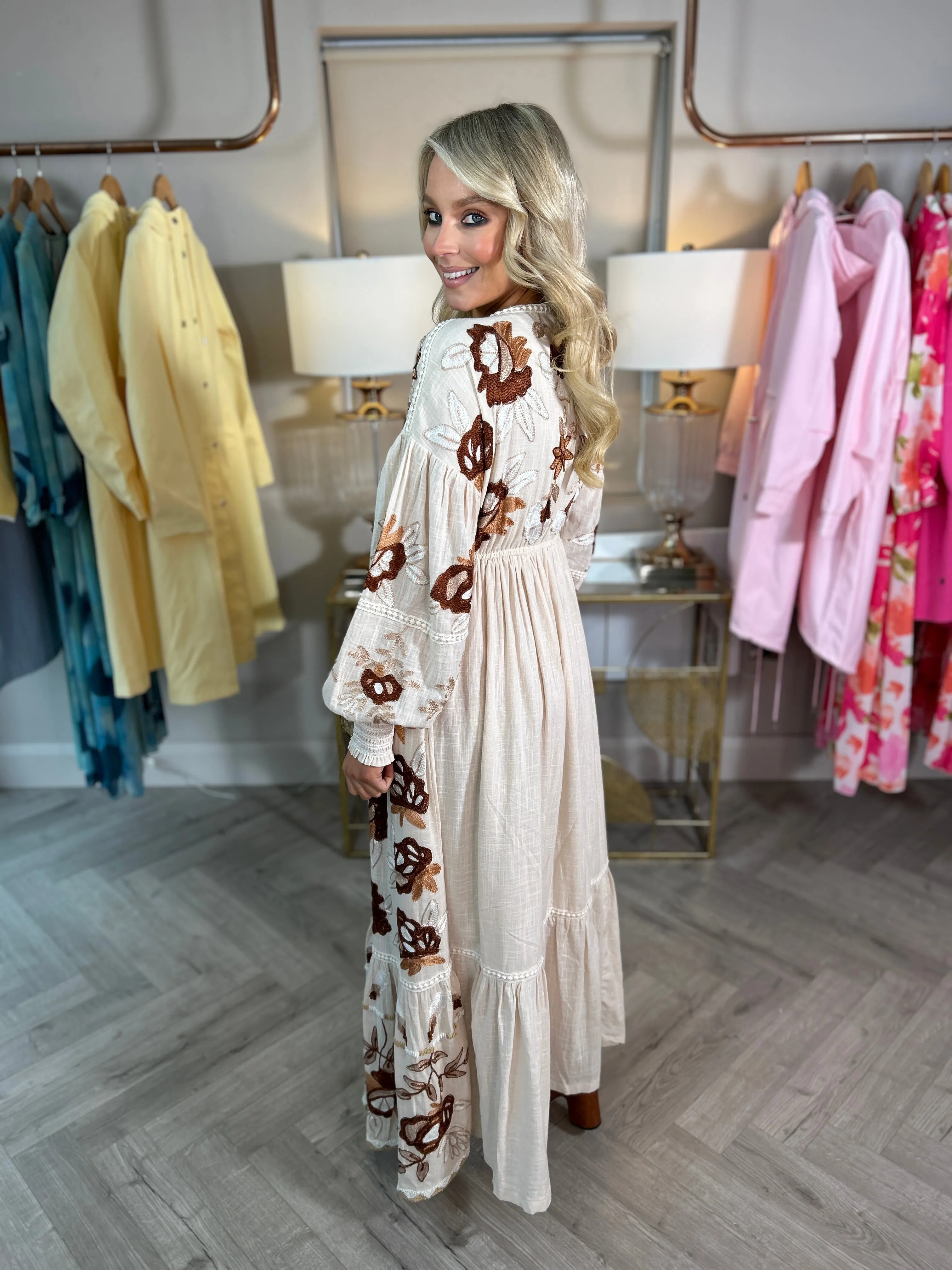 Embroidery Bead Dress Cream