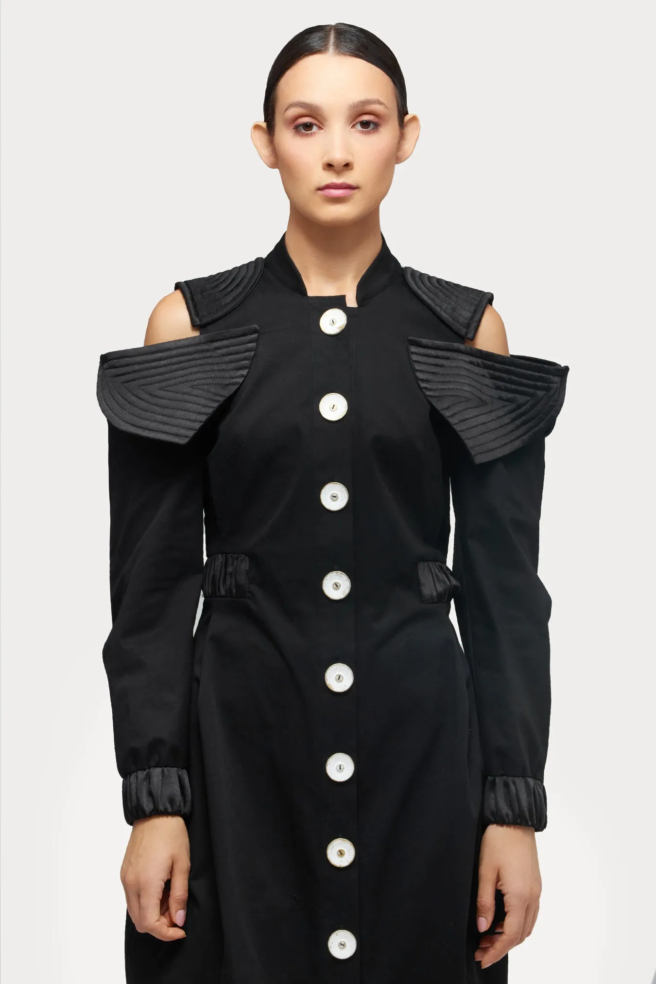 Evening Shoulder-Cut Military Dress Black