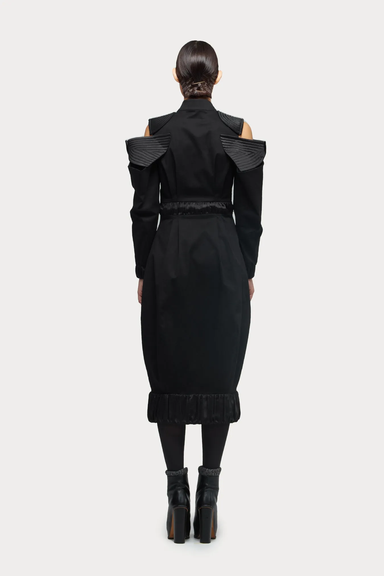 Evening Shoulder-Cut Military Dress Black