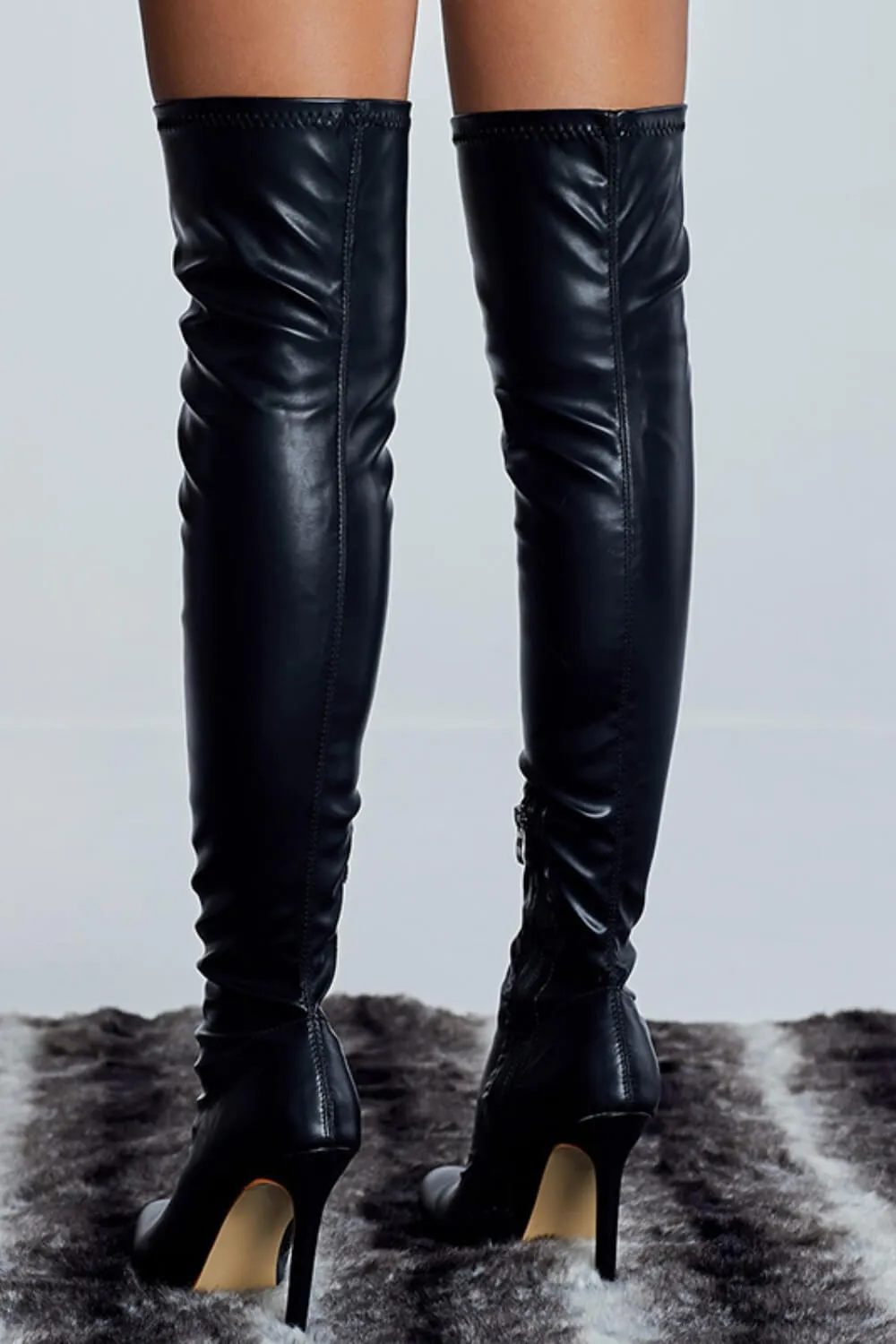 Faux Leather Black Over The Knee Boot