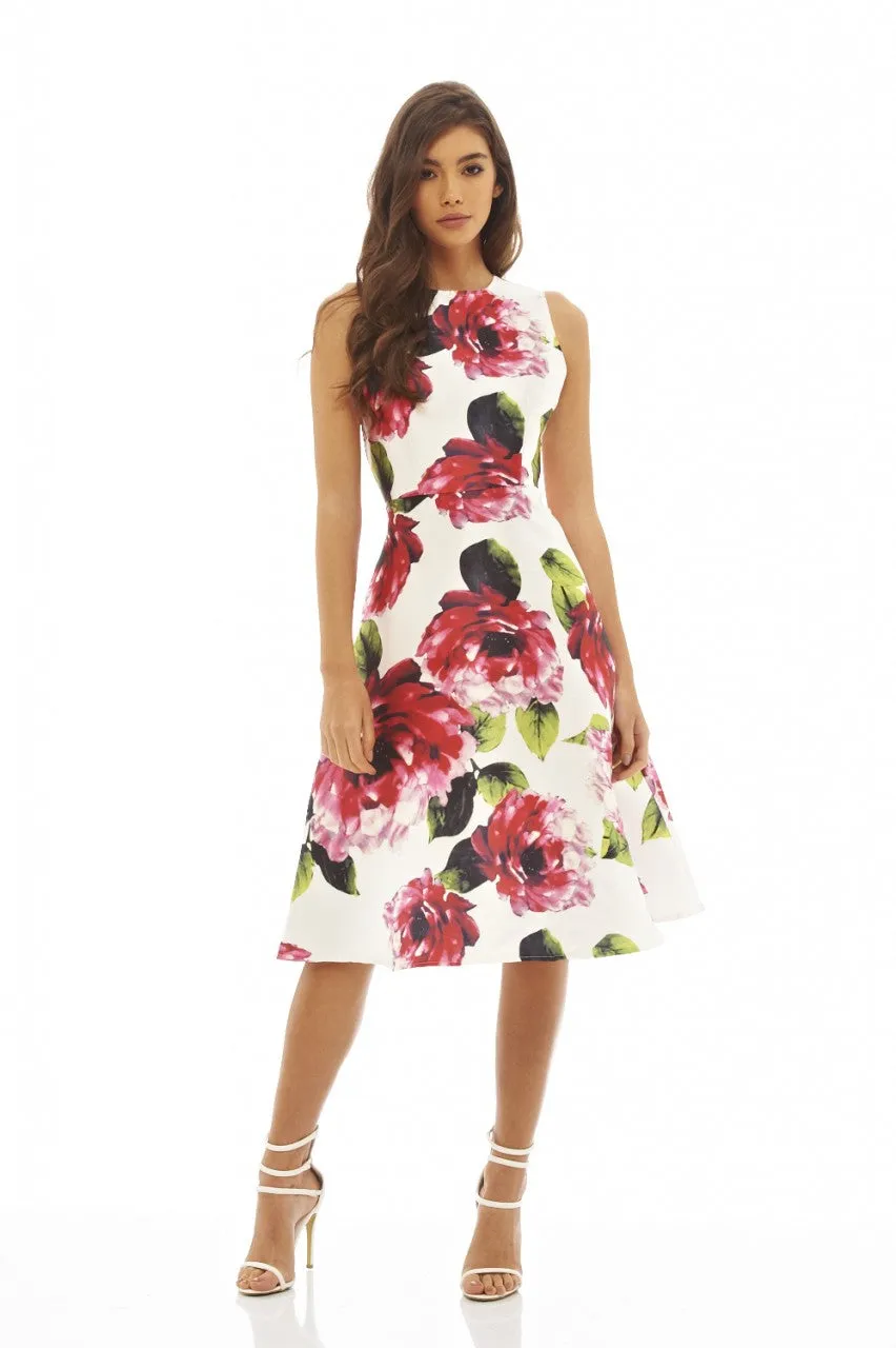 Floral Printed Midi Skater Dress