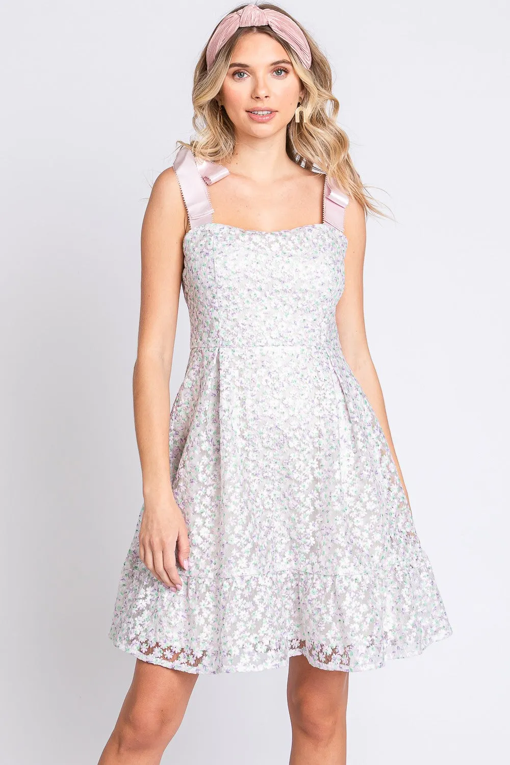 Geegee Mesh Floral Embroidered Sleeveless Dress