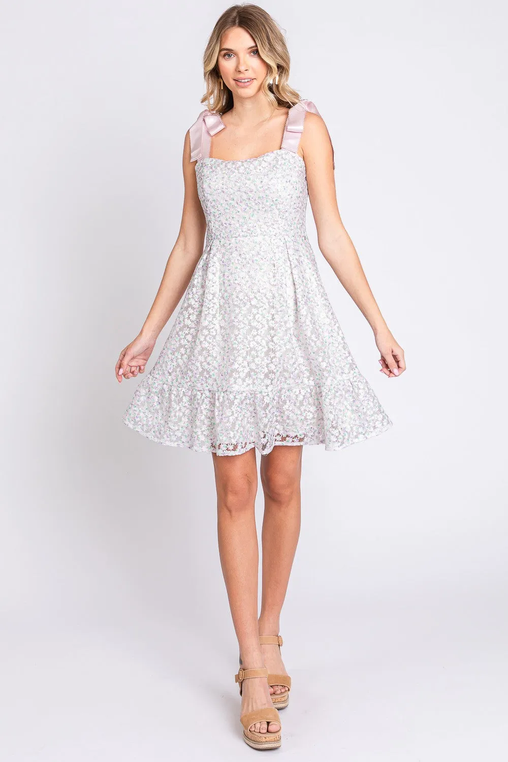 Geegee Mesh Floral Embroidered Sleeveless Dress