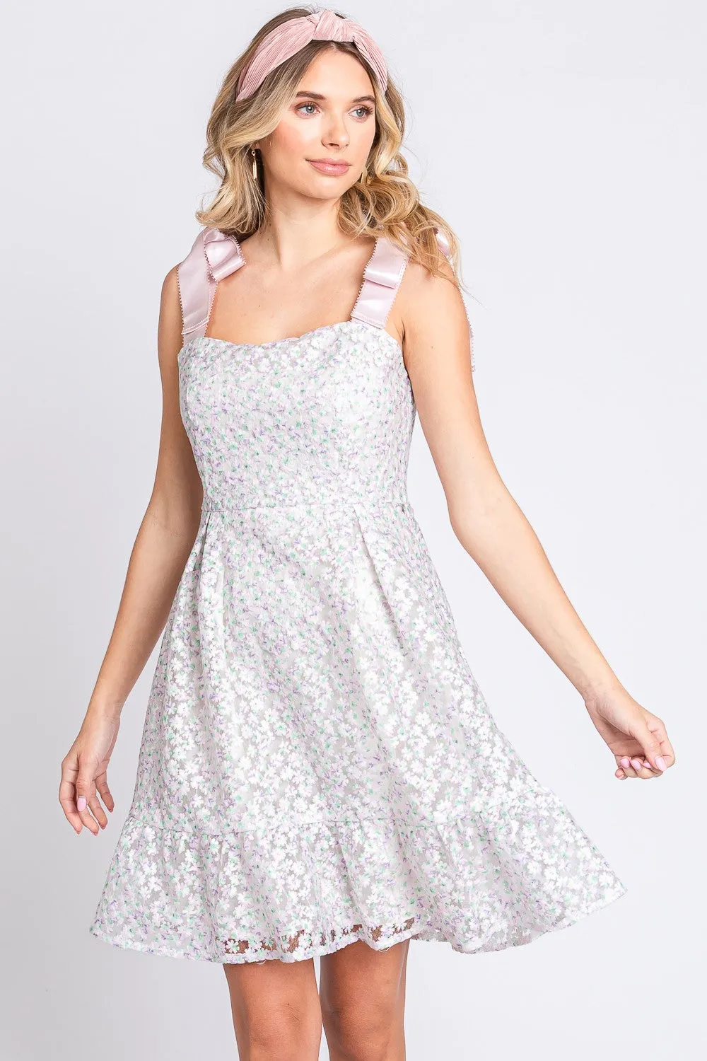 Geegee Mesh Floral Embroidered Sleeveless Dress