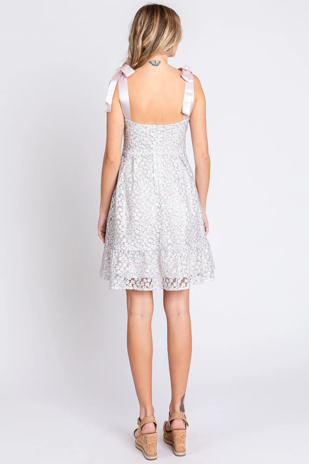 Geegee Mesh Floral Embroidered Sleeveless Dress