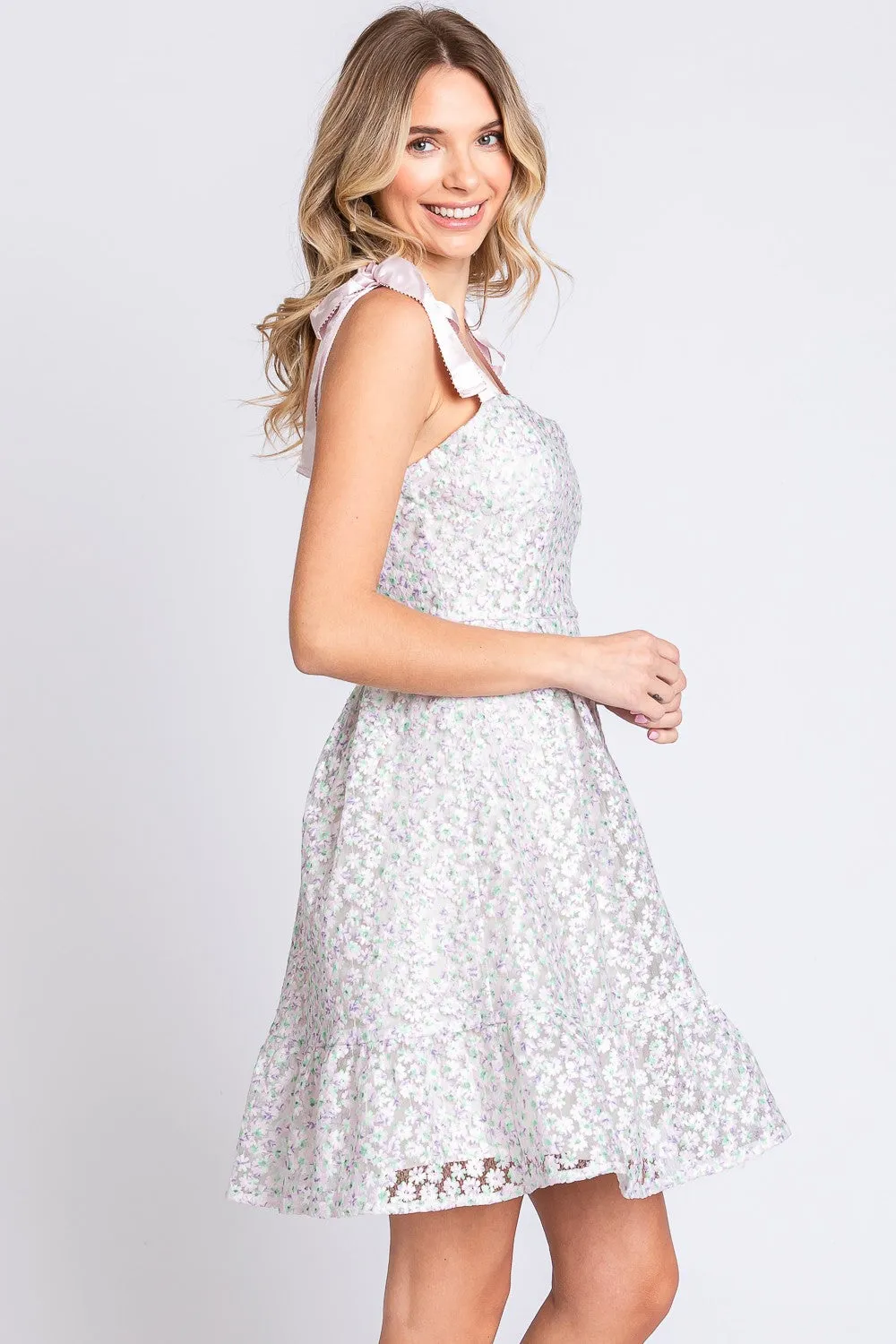 Geegee Mesh Floral Embroidered Sleeveless Dress