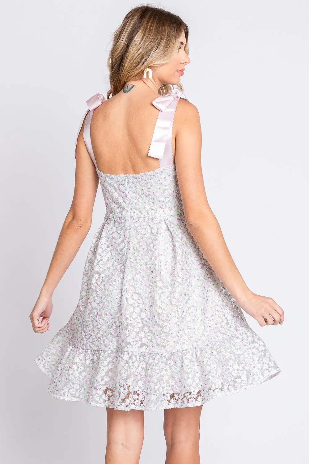 Geegee Mesh Floral Embroidered Sleeveless Dress