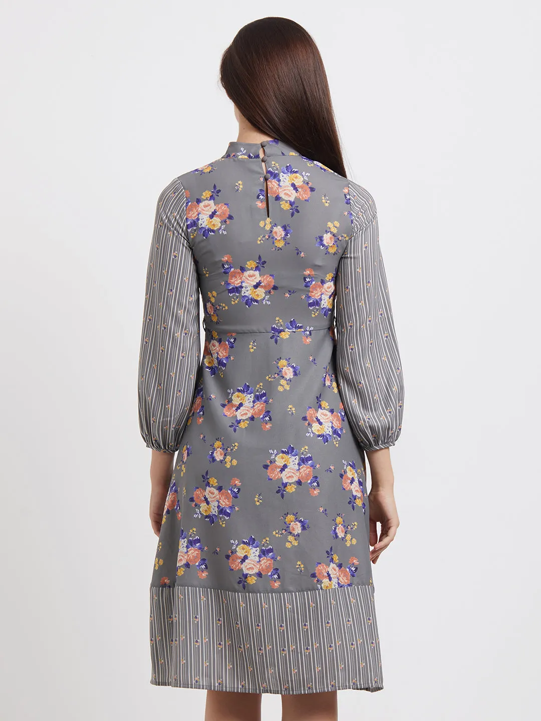 Grey Floral Printed  Dress